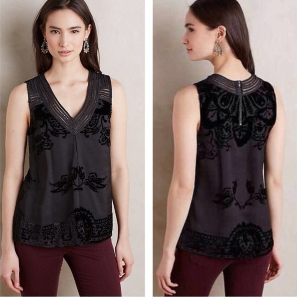 Anthropologie Meadow Rue Fanya Black Burnout Velvet Top